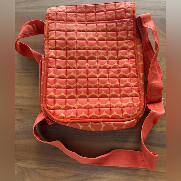Lug Quilted Orange Crossbody Organizer Bag. Interior & exterior pockets. - Picture 2 of 10